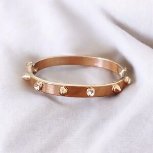 Womens Cuff Bracelet Spikes and Rhinestone Gold Tone